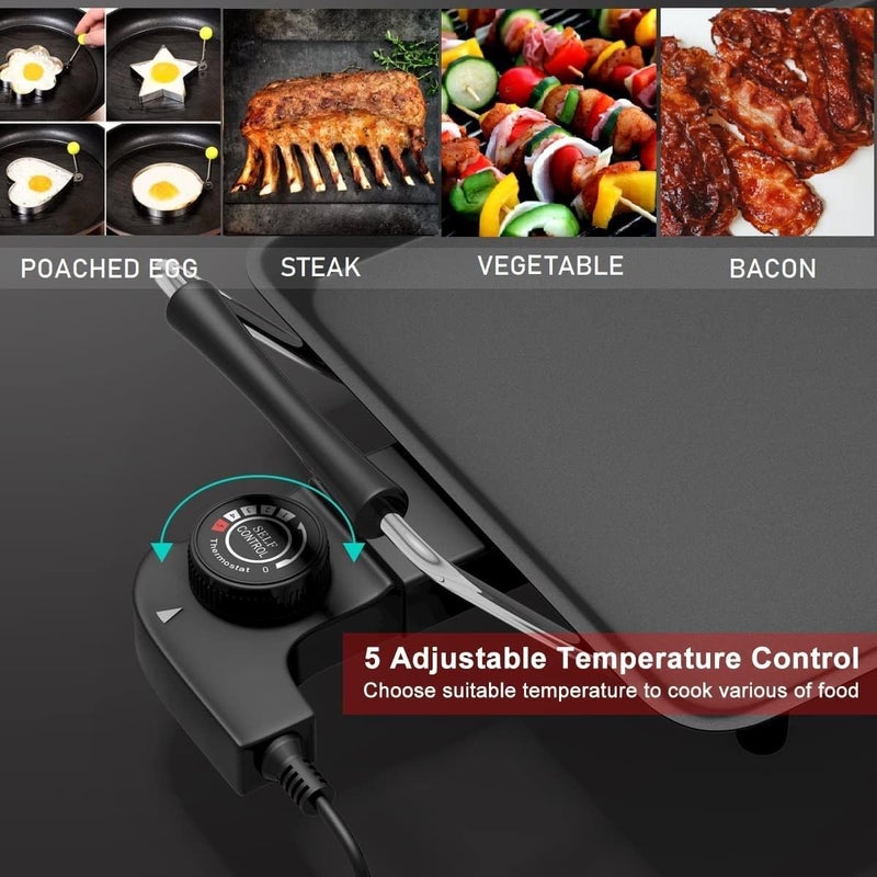 SIMOE 35'' Electric Teppanyaki Grill Griddle, BBQ Smokeless Grills, 2000W Indoor Outdoor Barbecue Griddles Table Top with Nonstick Surfaces and Adjustable 5 Temperature Setting - Image 3